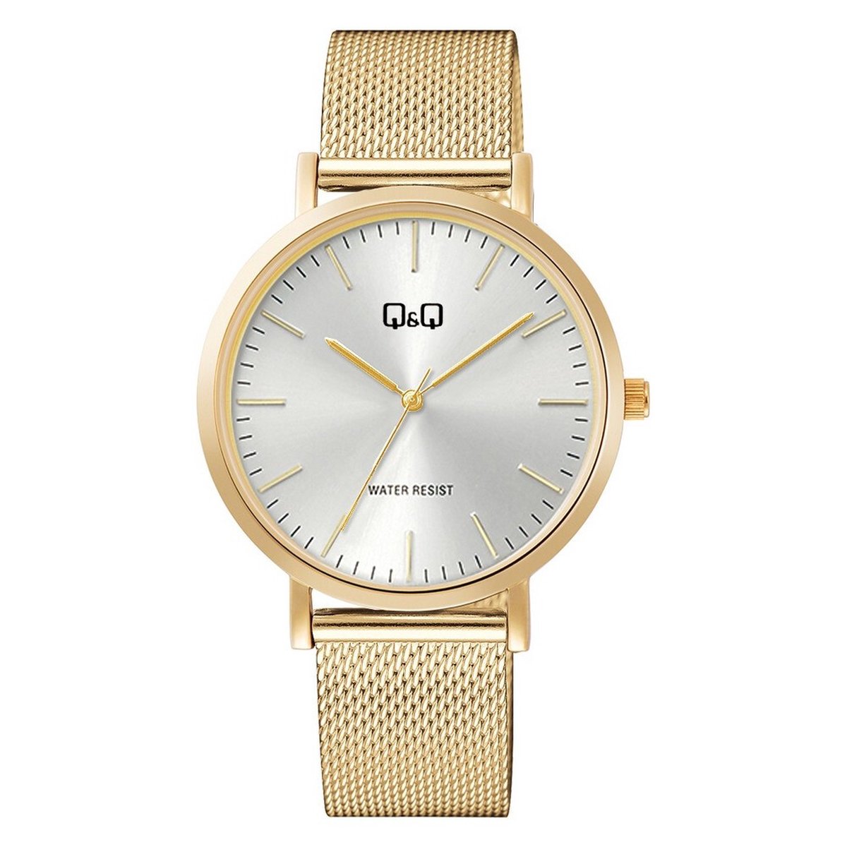 QQ C34A-005PY - Horloge - Analoog - Unisex - Milanese-Mesh stalen band - Rond - Metaal - Streepjes - Goudkleurig