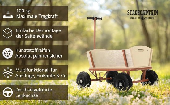 Houten bolderkar in westernstijl - Met dekzeil voor zon en regen - Robuuste tuinwagen tot 100 kg van Funplay — afbeelding 2