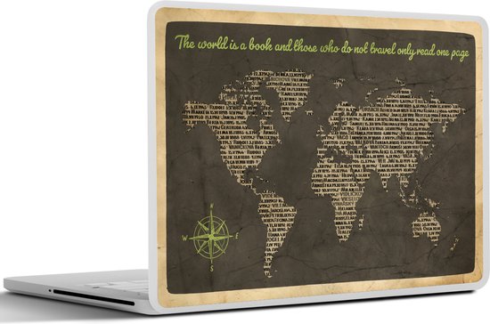 Autocollant pour ordinateur portable - 10,1 pouces - Wereldkaart - Citation - Boeken - 25x18cm - Autocollants pour ordinateur portable - Skin pour ordinateur portable - Couverture