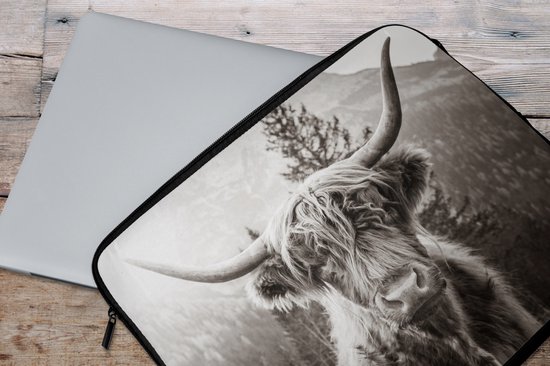 Housse pour ordinateur portable 17 pouces - Highlander écossais - Animaux - Zwart - Wit - Housse pour ordinateur portable - Dimensions intérieures 42,5 x 30 cm - Dos noir