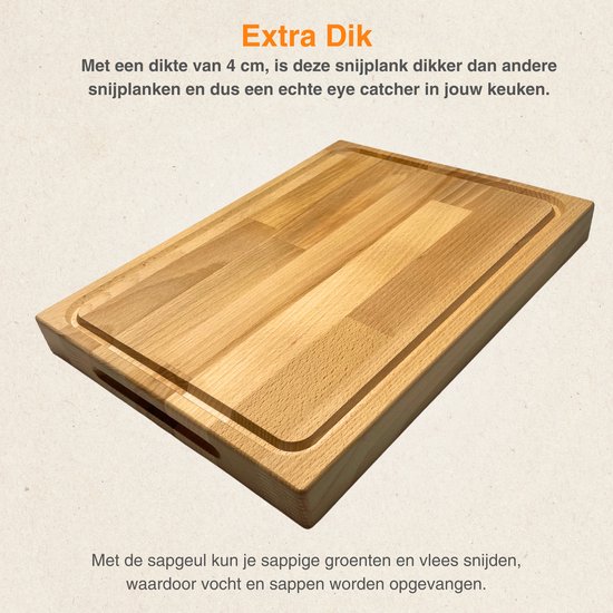 Hofmeister® Massieve rechthoekige snijplank van eikenhout met praktische zijdelingse handgrepen, houten plank, keukenplank, cadeau voor hobbykoks, 50 cm