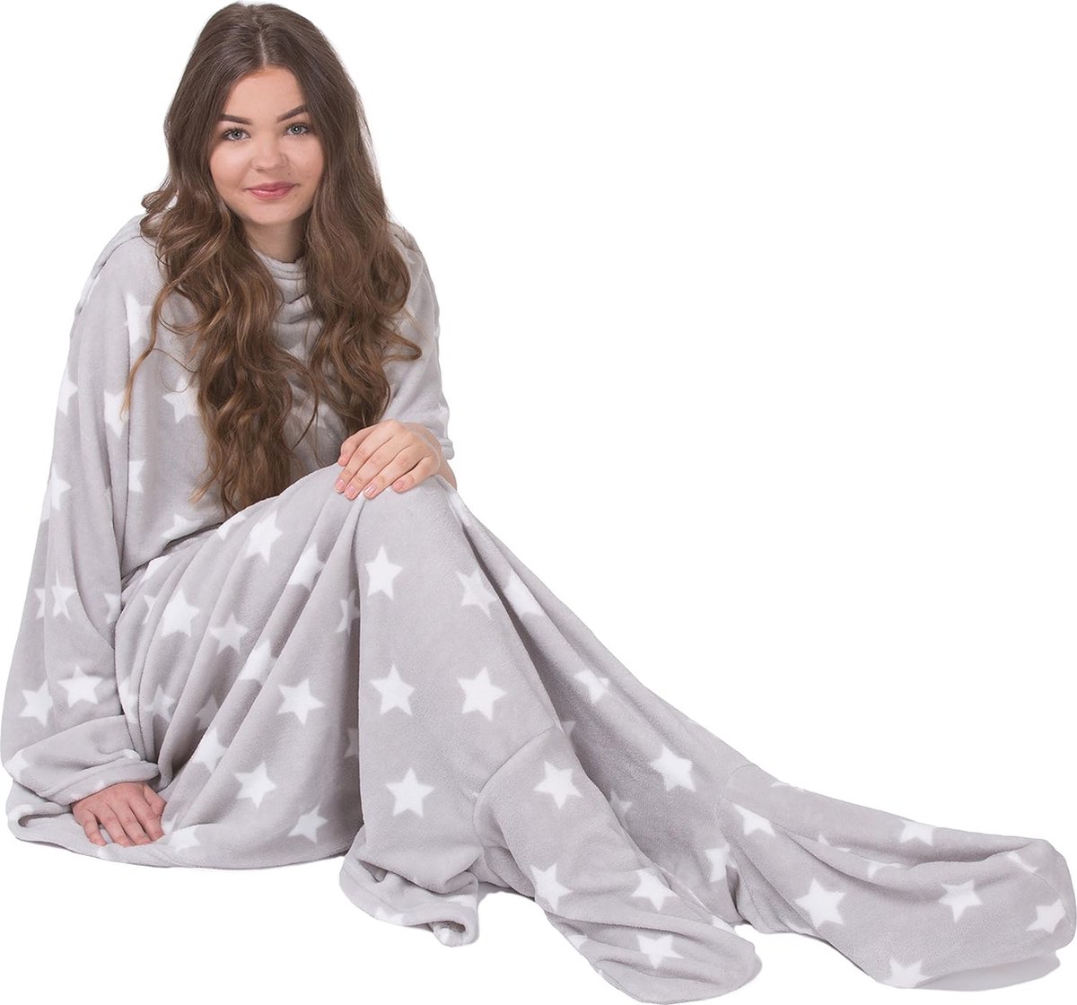 Knuffeldeken met Voetzakken van Zacht Coral Fleece - Warmtedeken voor Koude Voeten, Kleur Grau