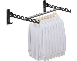 Wanddroogrek inklapbaar - Aluminium 90 graden draaibaar - Uittrekbaar wasrek - Balkon Bijkeuken Garderobe - Keuken Badkamer - Zwart Wanddroogrek