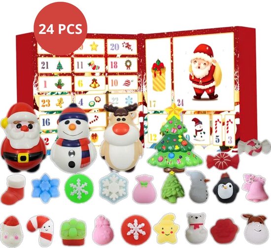 SquishySurprise - Adventskalender 2024 - Squishies - Voor kinderen - 24 stuks - Kerstcadeau - Sinterklaascadeau