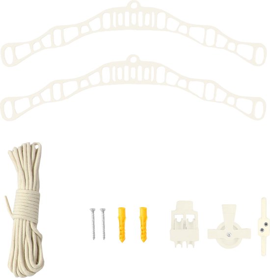 Sèche-linge plafond avec système de poulies en Ivoire, 6 Lattes en bois de 1,8m | Capacité de charge de 30 kg | Kit de montage GRATUIT | Étendoir suspendu pour Vêtements