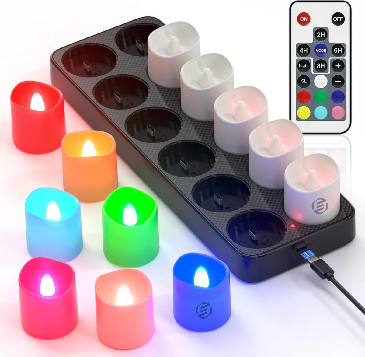 Equivera Oplaadbare LED Kaarsen - Elektrische Kaarsen - Oplaadbare Waxinelichtjes - Realistische Kaarsen - Kerstverlichting - Veilig en Duurzaam White
