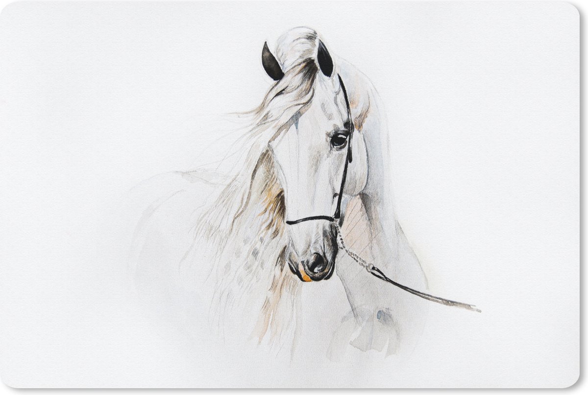 Muismat 27x18 cm - Mousepad Paard - Waterverf - Dieren - Wit - Muismatten