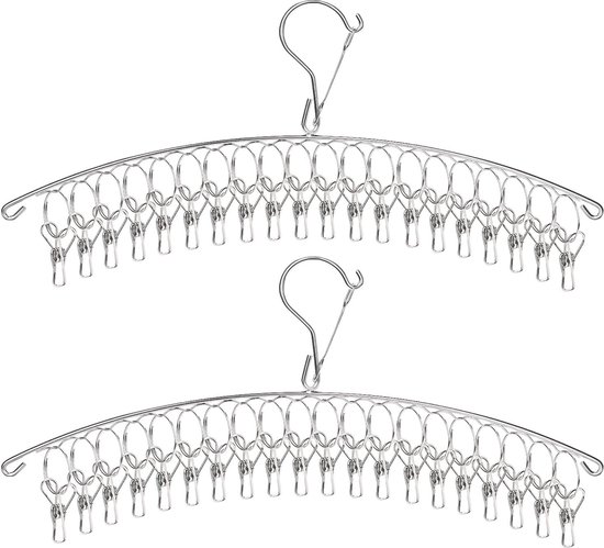 Sèche-chaussettes en acier inoxydable - 2 pièces - Support de chaussettes pratique avec 40 clips - Étendoir peu encombrant pour sous-vêtements et serviettes