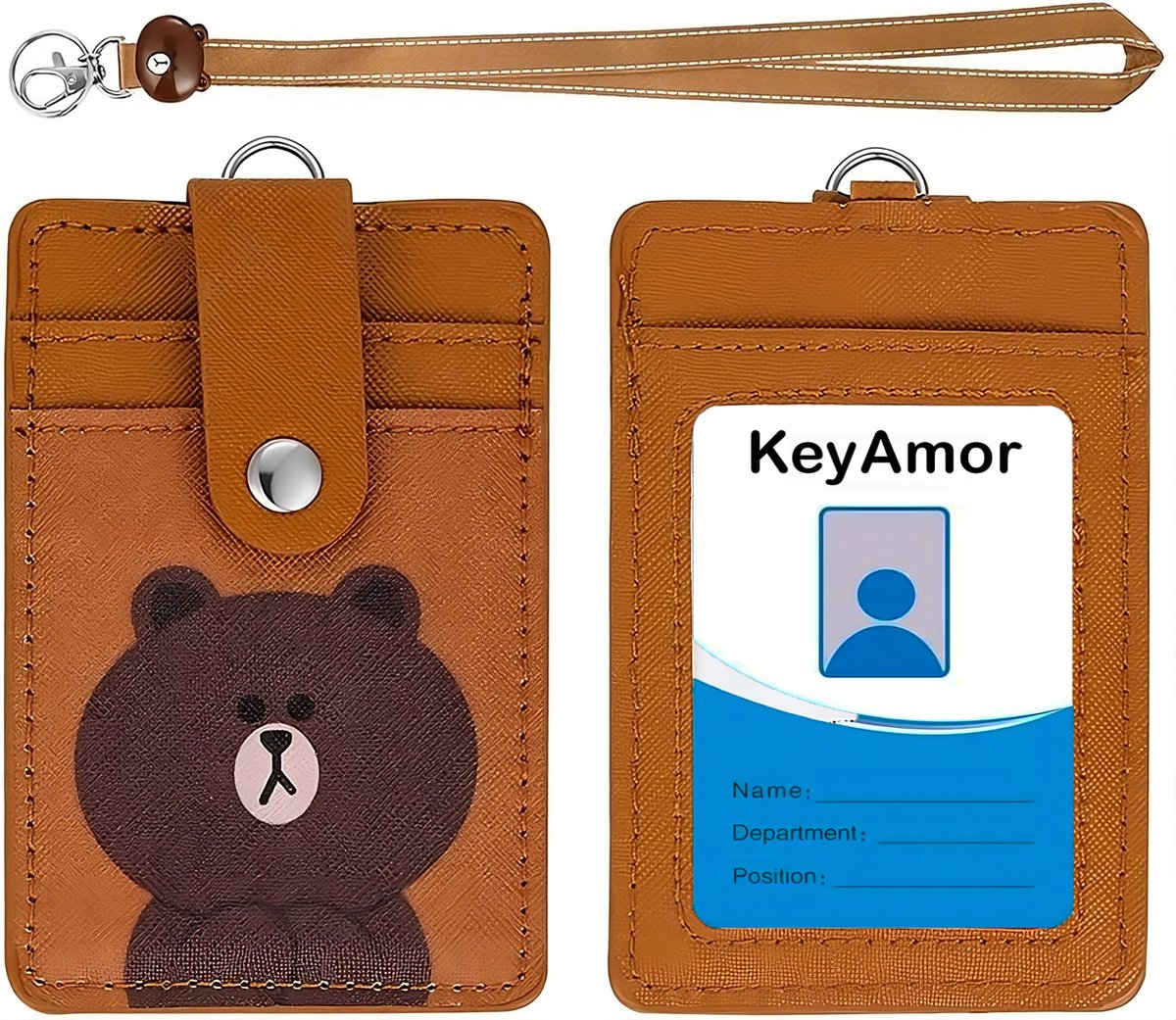 Lanyard Sleutelhanger met Kaarthouder - Keycord Badgehouder - Bruine Nekkoord Pashouder - Keykoord - Beer Design Badge en Kaart Houder - Pasjes Sleutels Koord - Nek Sleutelkoord - Universeel ID Pashouder