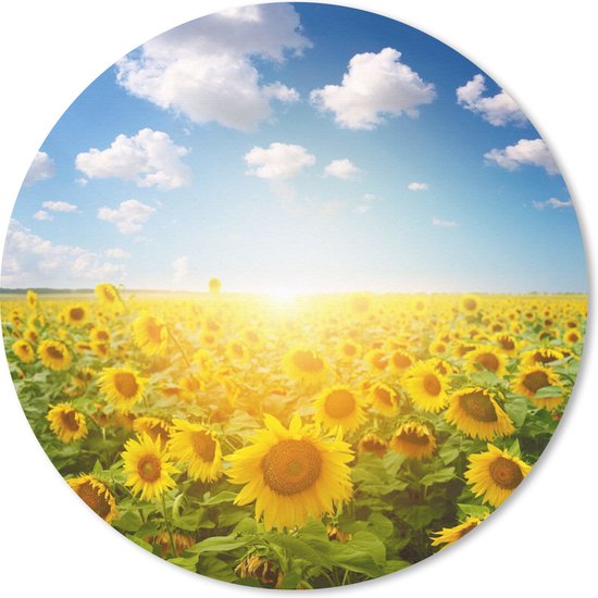Muismat rond 20x20 cm - Mousepad Zonnebloem - Zon - Wolken - Ronde muismatten