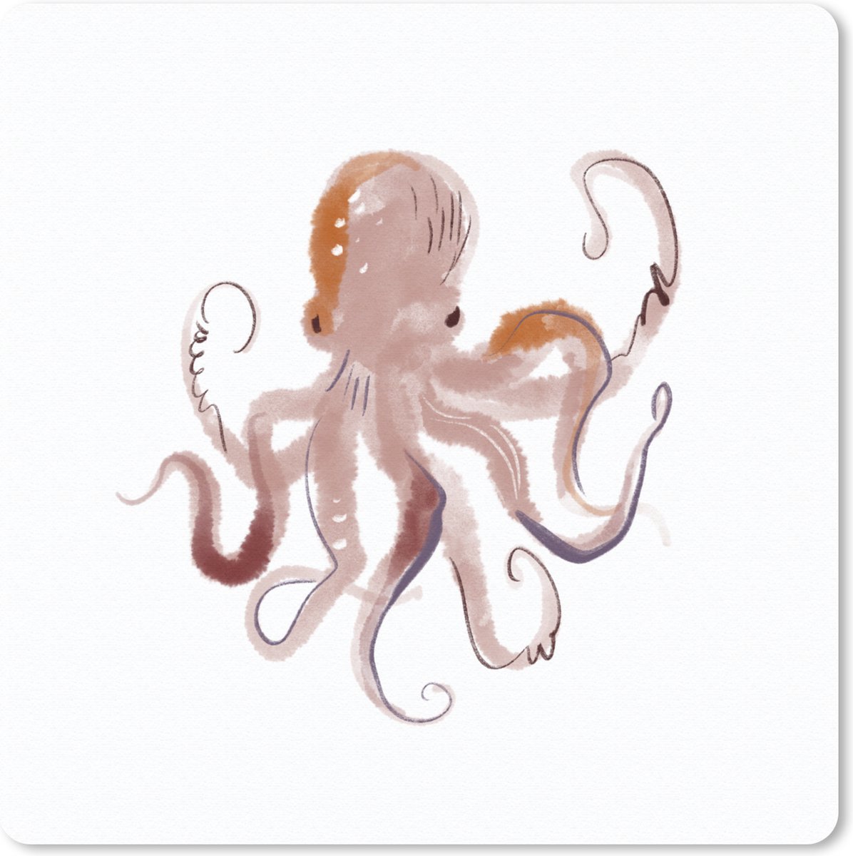 Muismat 30x30 cm - Mousepad Octopus - Zee - Waterverf - Tekening - Muismatten