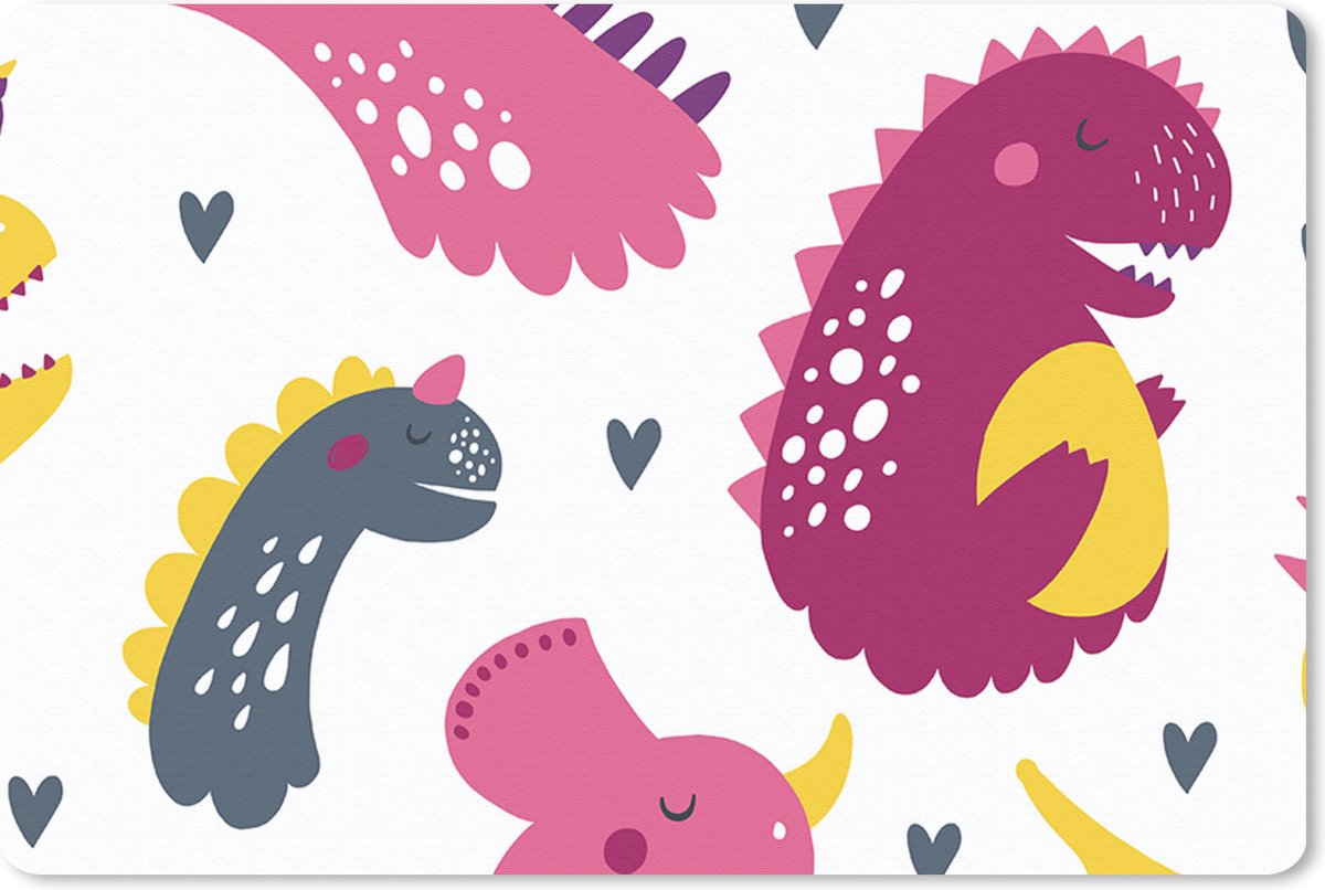 Muismat 27x18 cm - Mousepad Dino - Patronen - Kind - Roze - Meisjes - Muismatten