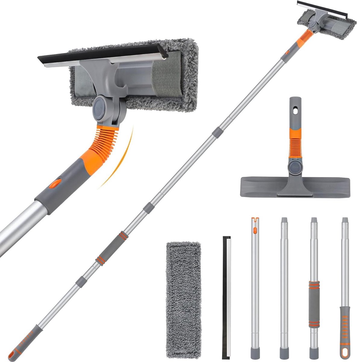 Goedkoopste Verstelbare Raamwisserreiniger met Microvezel Doek | 2-in-1 Reinigingsset voor Binnen en Buiten met Hoogteverstelling