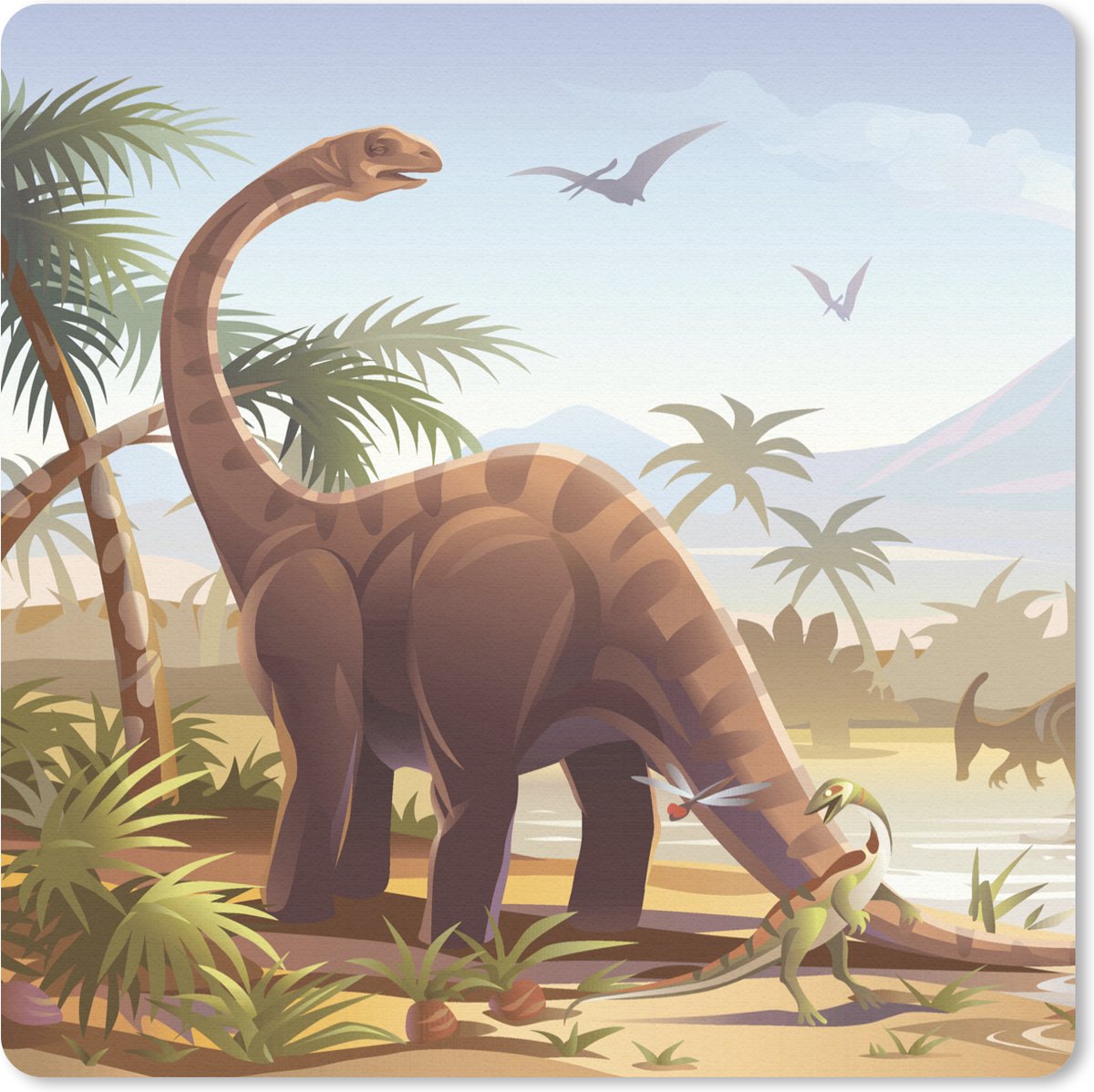 Muismat 20x20 cm - Mousepad Dinosaurus - Landschap - Tropisch - Kinderen - Jongens - Muismatten