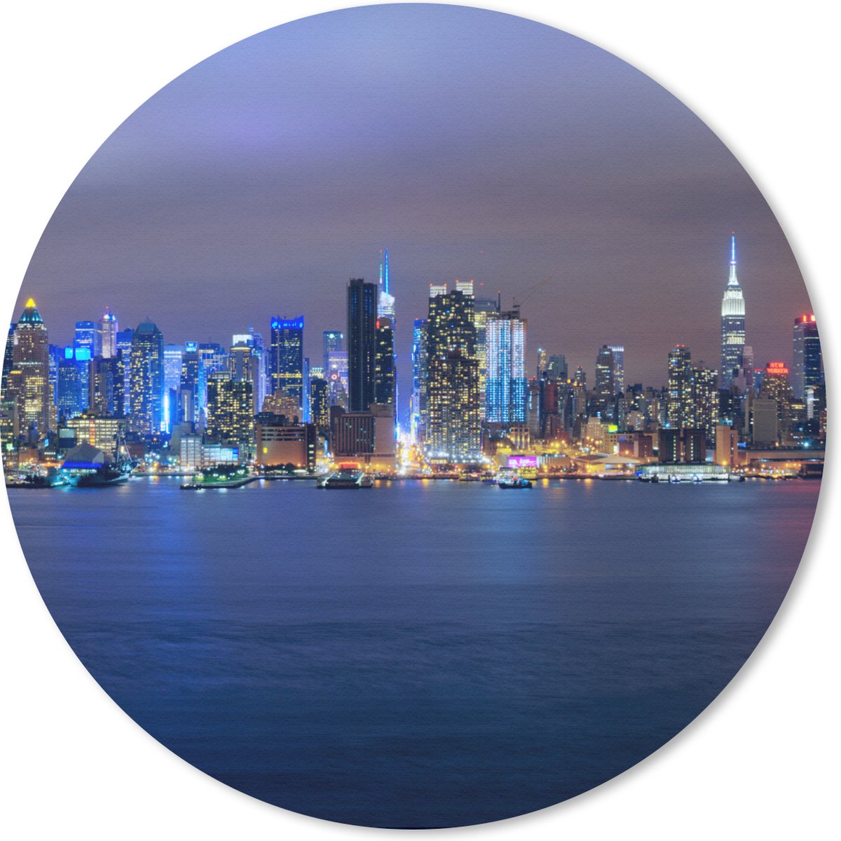Muismat rond 30x30 cm - Mousepad New York - Skyline - Nacht - Ronde muismatten