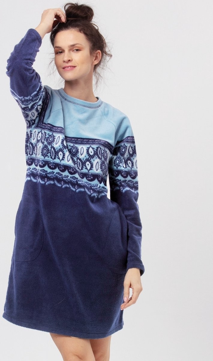 Key Warm Dames Nachthemd Fleece Blauw LHD 893 40 /