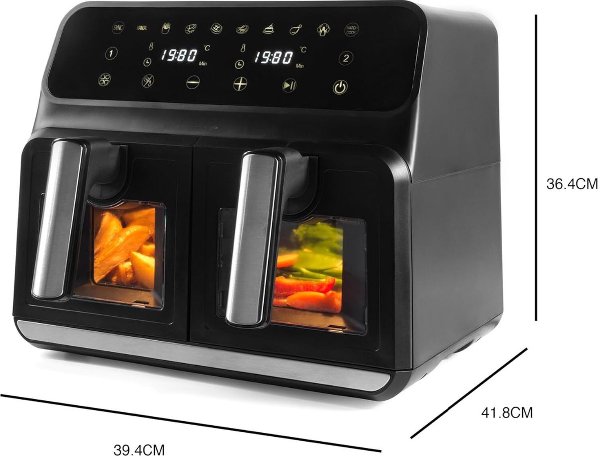 Afbeelding 2 van Equivera Dubbele Airfryer - Dubbele Mand - Dual Cook - Heteluchtfriteuse - Verschillende Programma's - Dual Zone - Mega
