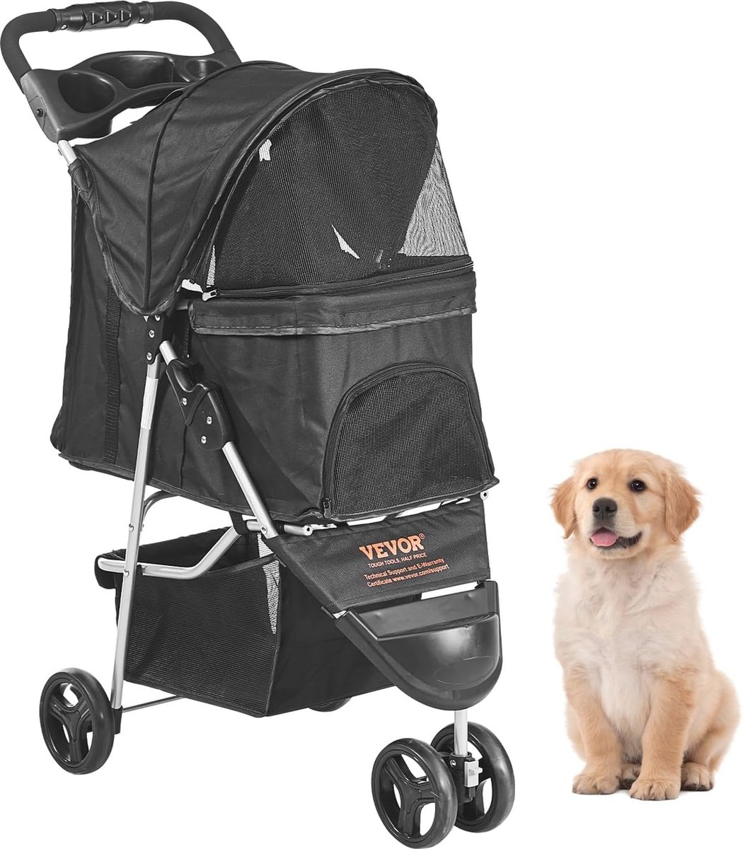 Hondenwandelwagen voor kleine en middelgrote honden tot 15,9 kg - Opvouwbare en draagbare honden- en kattenwandelwagen met opbergmand