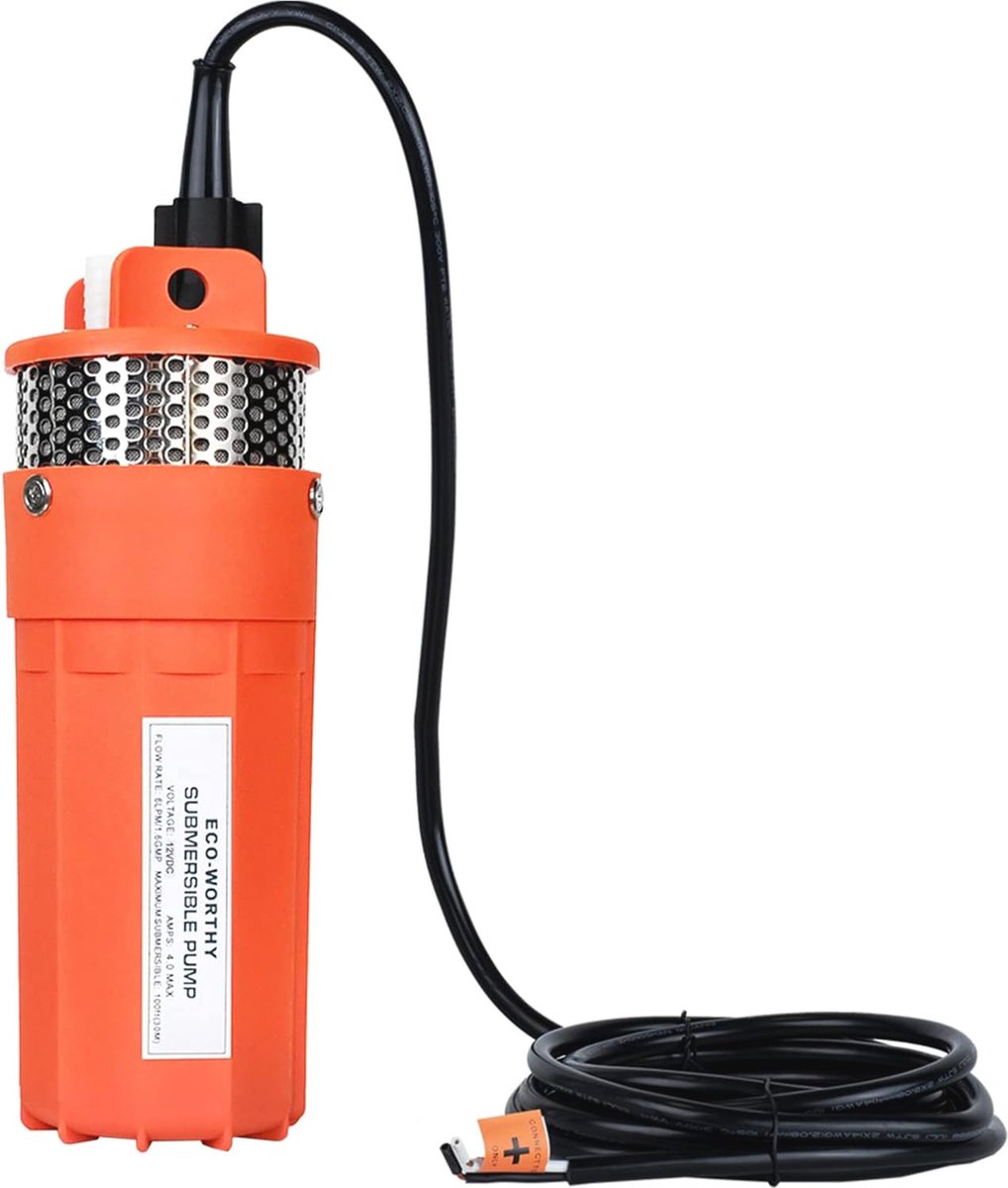 12V Dompelpomp voor Zonne-energie, 1,6 GPM Waterpomp met Hoge Opvoerhoogte tot 70m voor Irrigatie en Boerderij Gebruik