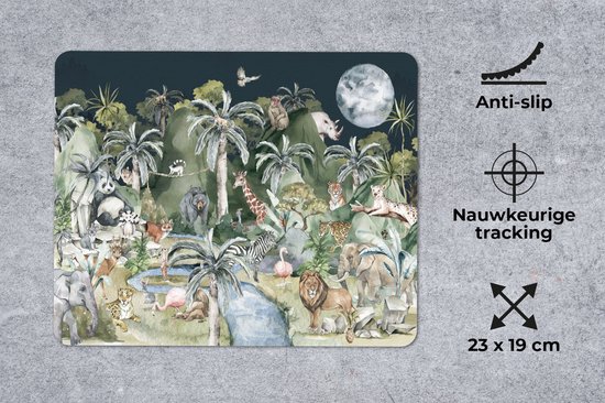 Muismat 23x19 cm - Mousepad Kinderen - Jungle - Natuur - Dieren - Planten - Muismatten