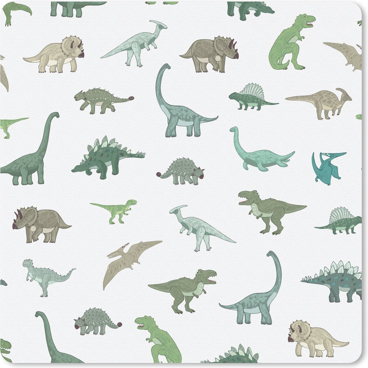 Muismat 20x20 cm - Mousepad Dinosaurus - Groen - Jongens - Bruin - Kind - Patronen - Muismatten