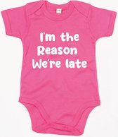 Rompertje I Am The Reason We Are Late-Fuchsia-3-6 Maanden