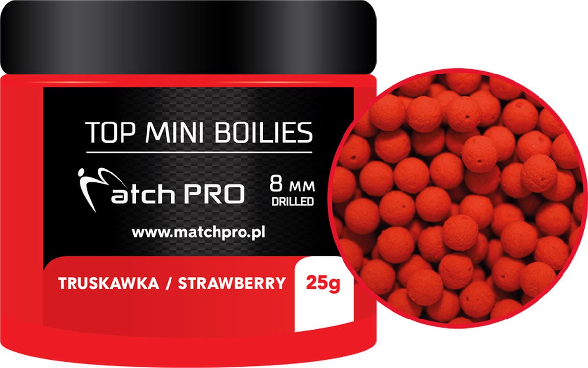 MatchPro Top Boilies Pre Drilled 8mm 80g – Voorgeboorde Harde Boilies voor Selectief Vissen - Smaak : Strawberry