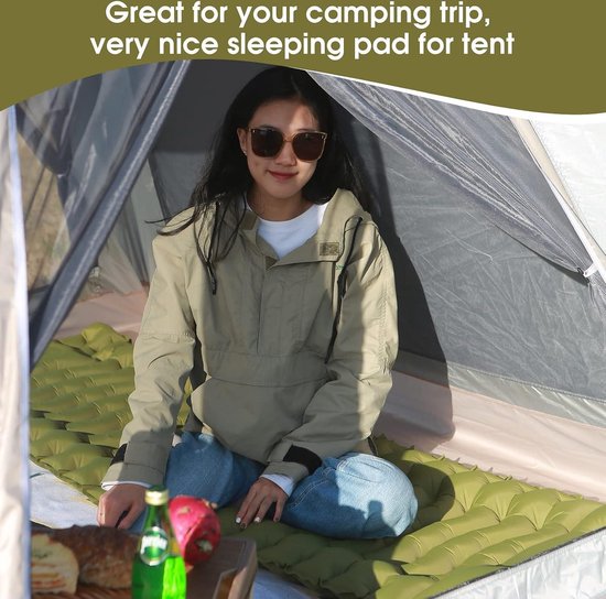 Zelfopblazend campingmatras - enkele waterdichte opblaasbare mat - draagbare compacte campingmat - luchtcampingbed voor kamperen buiten (militair groen) — afbeelding 2