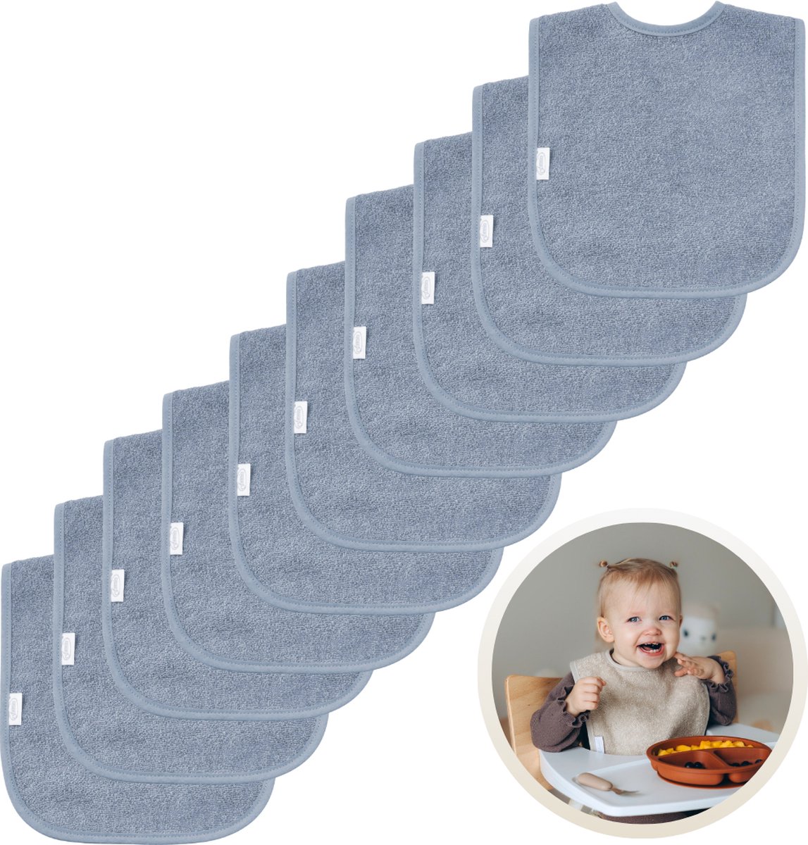Goedkoopste Funnies Slabbetjes 10-Pack Grey Blue - Set van 10 Zachte Slabbertjes - Grote Slabbers - Kwijldoekjes voor Baby’s en Kinderen - Absorberend, Zacht en Makkelijk Wasbaar - Perfect voor Voeden, Kwijlen en Bescherming van Kleding