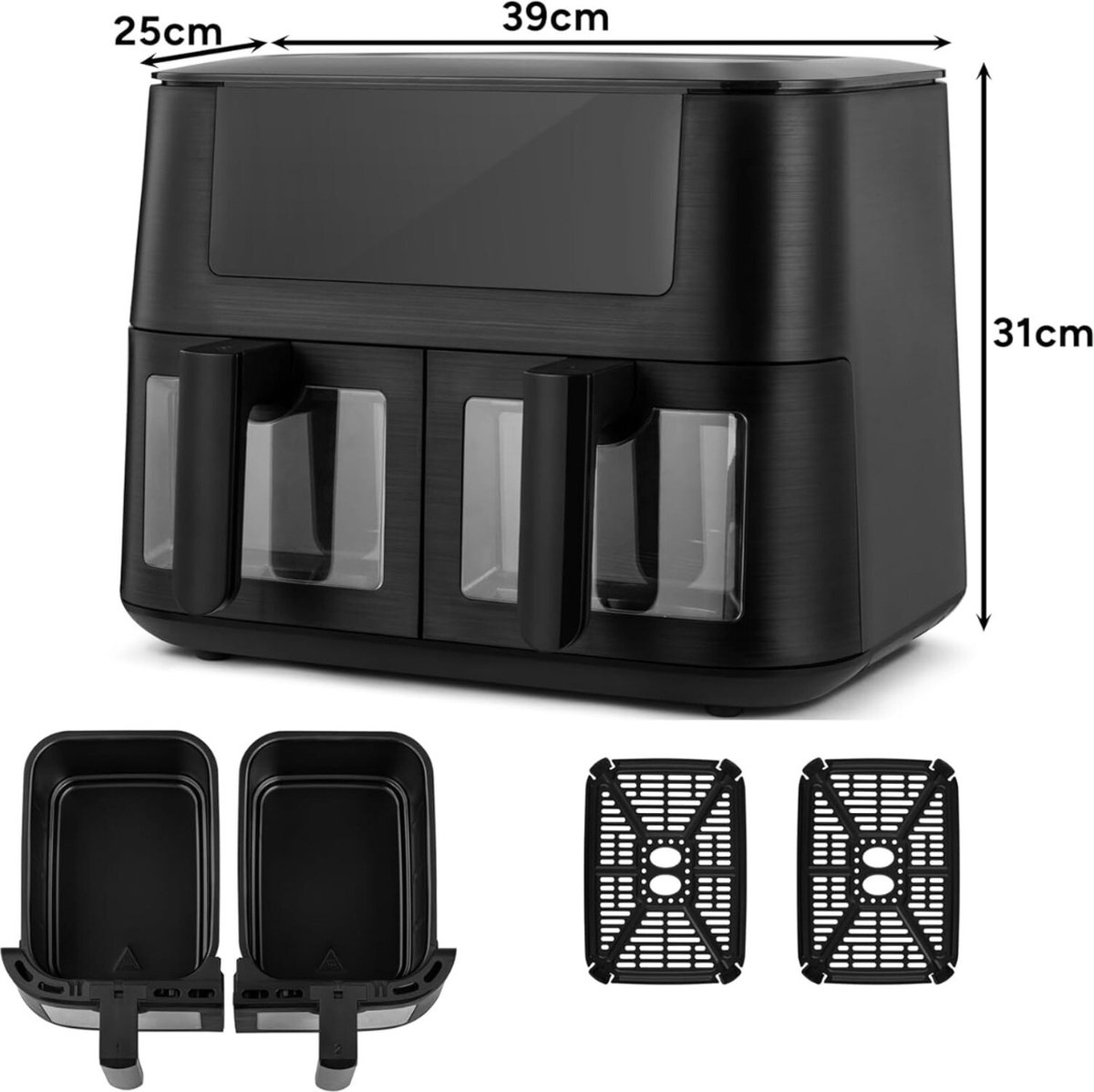 Afbeelding 2 van Equivera Dubbele Airfryer - Dubbele Mand - Dual Cook - Heteluchtfriteuse - Verschillende Programma's - Dual Zone - Mega
