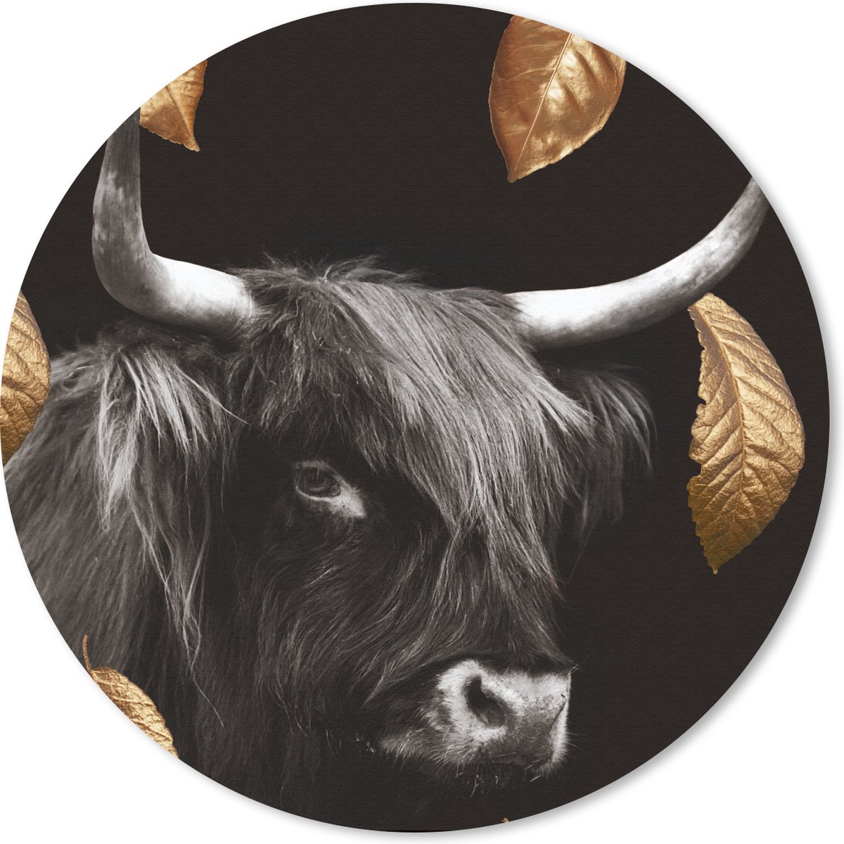 Muismat rond 20x20 cm - Mousepad Schotse hooglander - Goud - Bladeren - Ronde muismatten