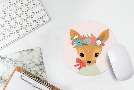 Muismat rond 20x20 cm - Mousepad Hert - Bloemen - Zomer - Ronde muismatten