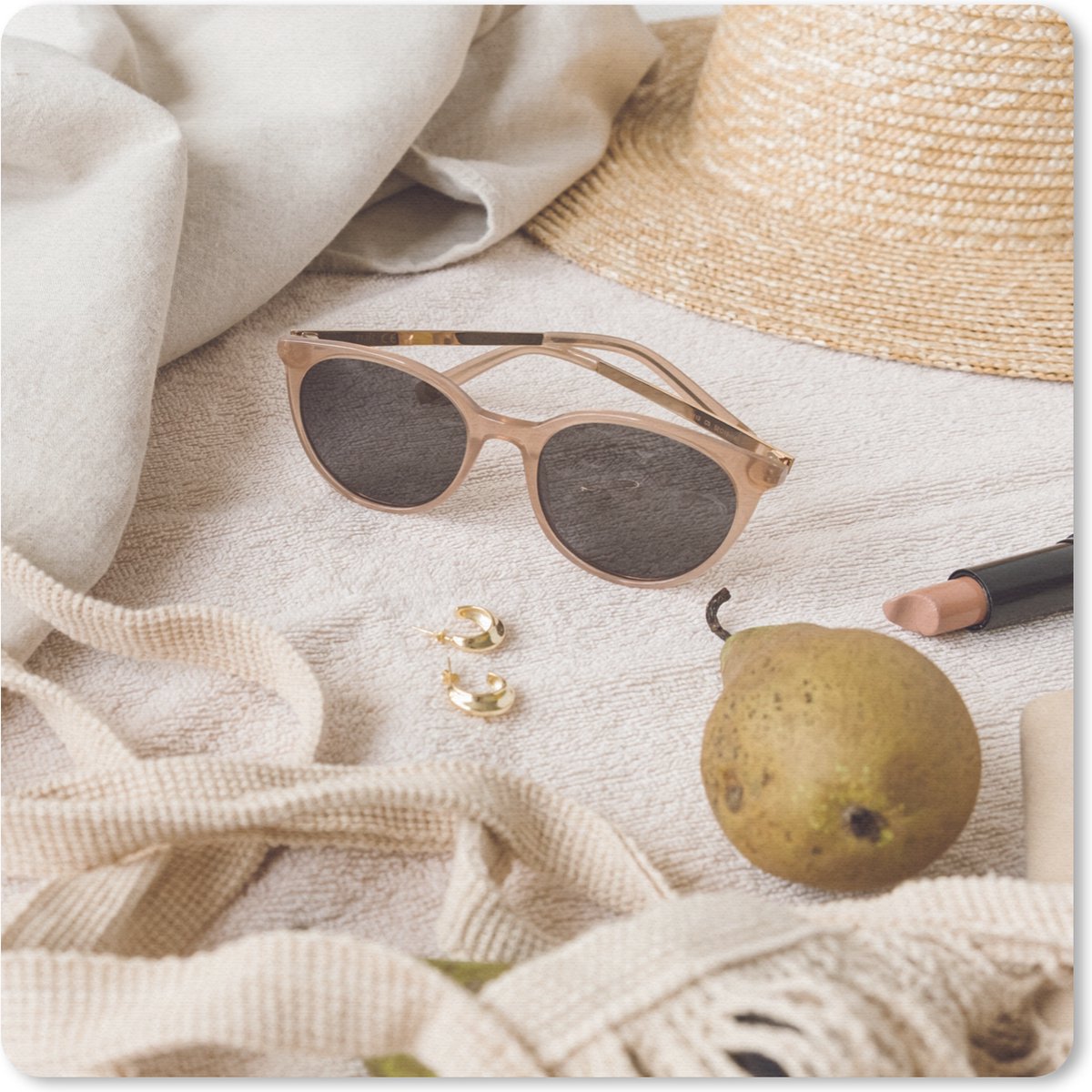Muismat 30x30 cm - Mousepad Zomer - Zonnebril - Hoed - Fruit - Muismatten