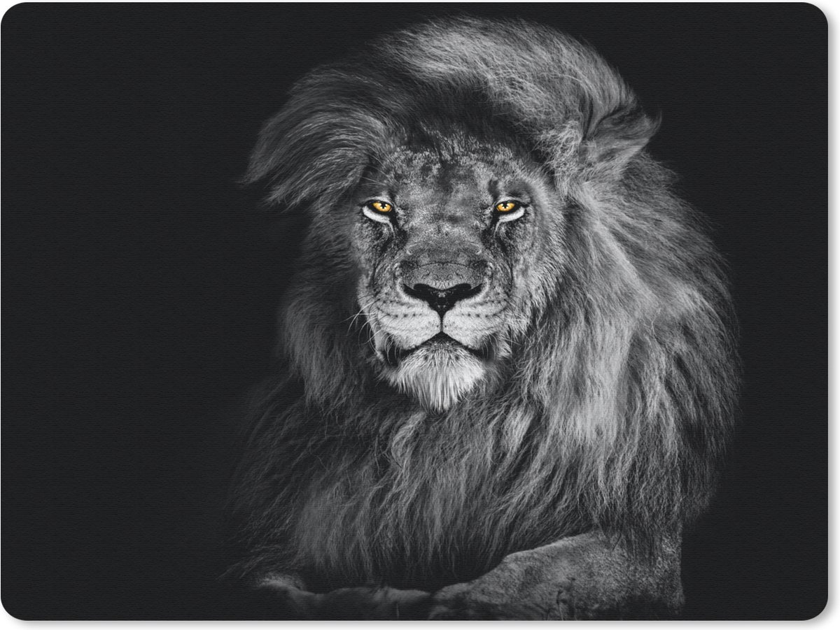 Muismat 23x19 cm - Mousepad Leeuw - Ogen - Oranje - Zwart wit - Dieren - Portret - Muismatten