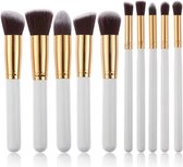 WiseGoods Luxe Houten Make-Up Borstel Set - Makeup Borstels - Make Up Kwasten - Blush Cosmetica Kwast - Verzorging - 10stk Wit