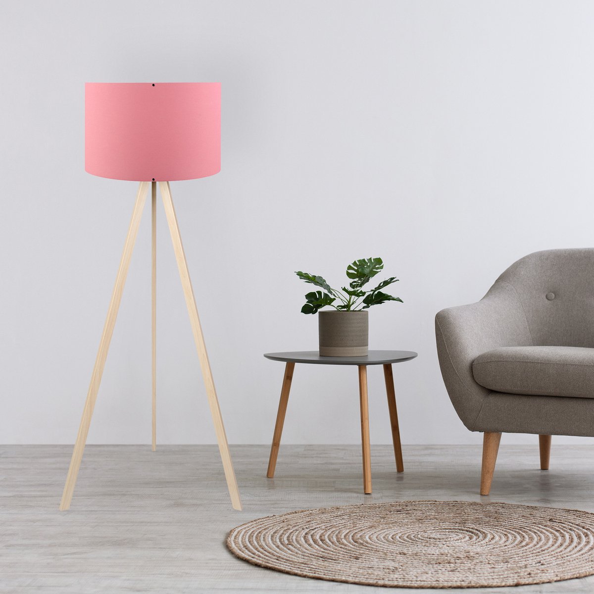 Asir - Vloerlamp - Roze & Eik - 38 x 140 x 140 cm