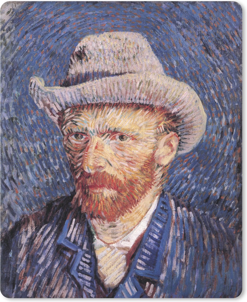 Muismat Vincent van Gogh 2 - Zelfportret met grijze vilthoed - Schilderij van Vincent van Gogh muismat rubber - 19x23 cm - Muismat met foto