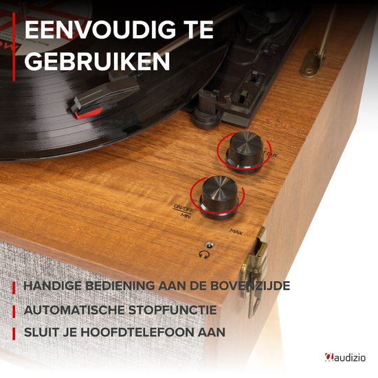Platenspeler op poten - Audizio Fremont - Retro platenspeler met meubel - Met Bluetooth - Houtlook — afbeelding 3