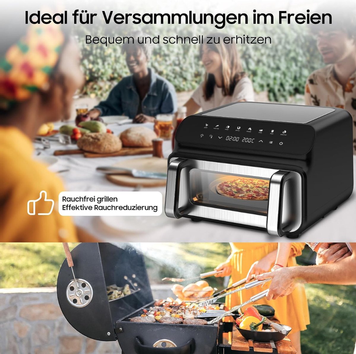 Afbeelding 2 van Equivera Dubbele Airfryer - Dubbele Mand - Dual Cook - Heteluchtfriteuse - Verschillende Programma's - Dual Zone - Mega