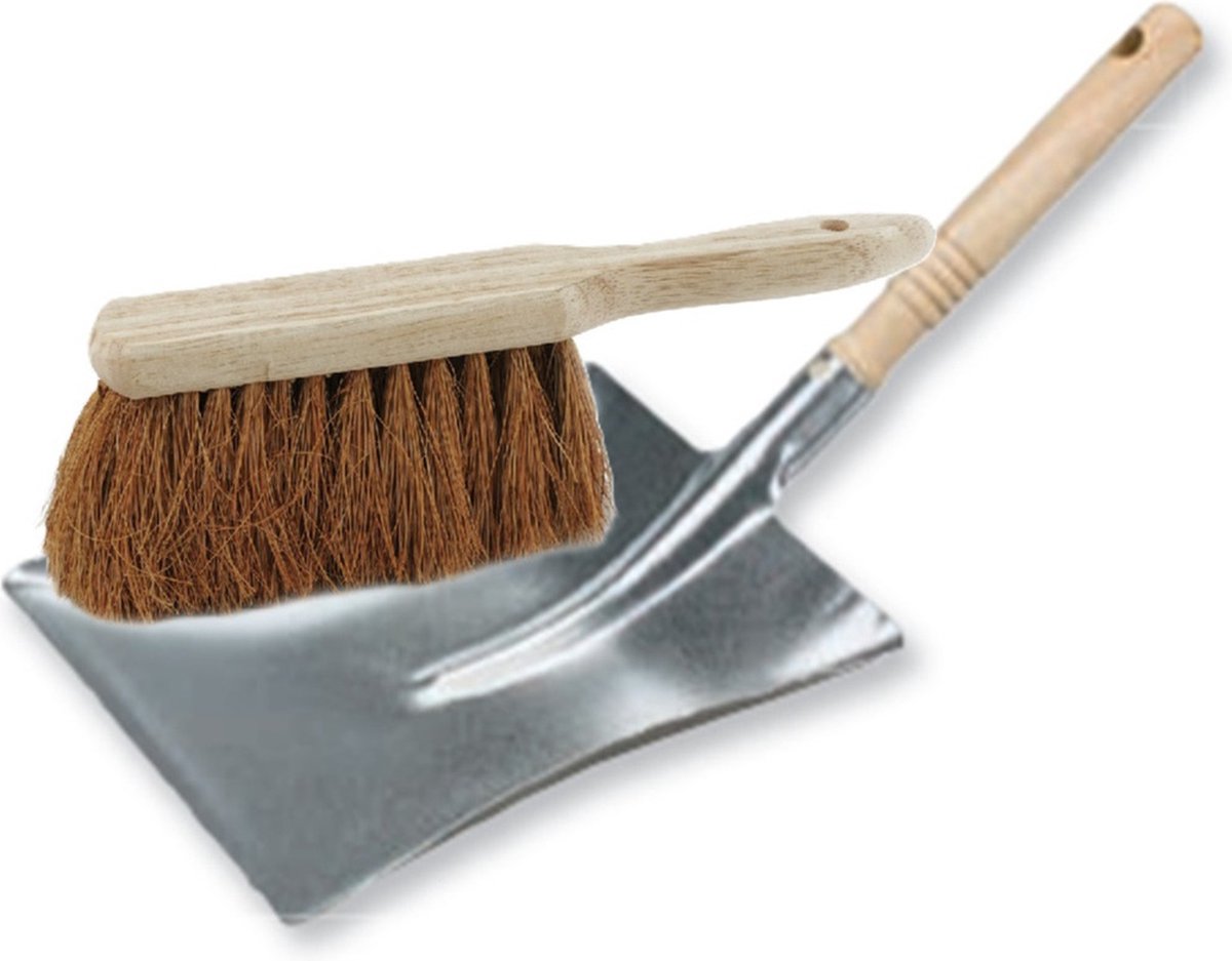 Goedkoopste Buemag Stoffer en blik set voor buiten - zilver/naturel - verzinkt metaal - hout met kokosharen