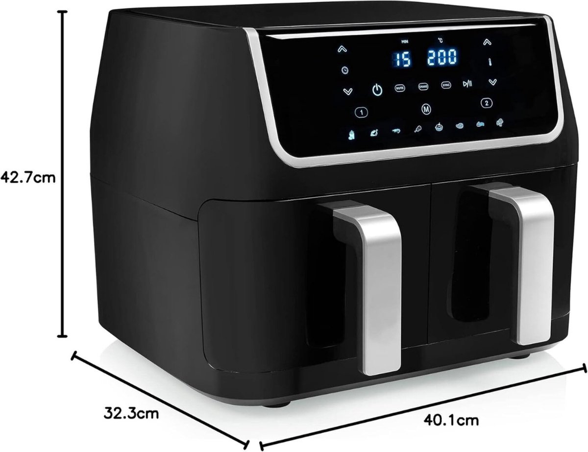 Afbeelding 2 van Equivera Dubbele Airfryer - Dubbele Mand - Dual Cook - Heteluchtfriteuse - Verschillende Programma's - Dual Zone - Mega