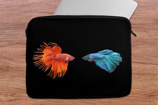Laptophoes 17 inch - Vis - Wilde dieren - Zwart - Laptop sleeve - Binnenmaat 41x28 cm - Zwarte achterkant