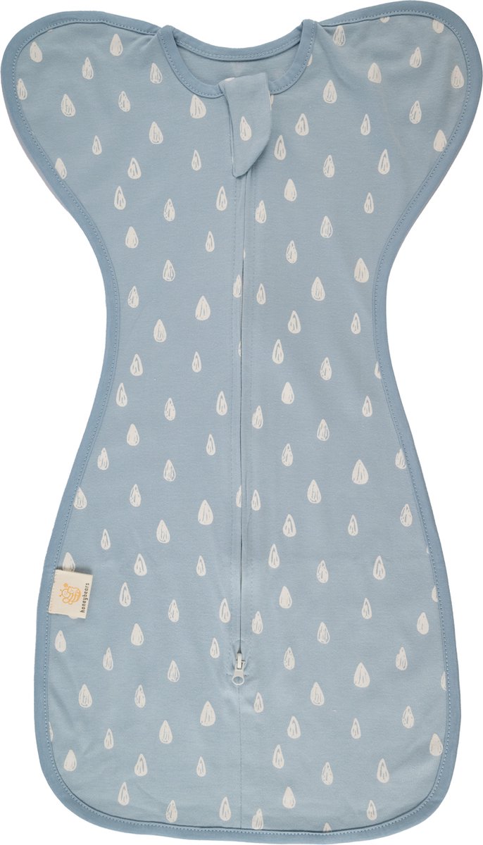Honeybears Inbakerslaapzak – Slaapzak baby – Inbakerdoek baby – Swaddle - Blauw met wit - 3 tot 6 maanden - 68 cm – TOG 1.0
