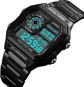 Skmei EL Dual Time Digitaal Roestvrijstalen - Retro Watch - Sporthorloge - Digitaal - Alarm - Stopwatch - 50m 10 ATM Waterdicht - Chronograaf - Zwart