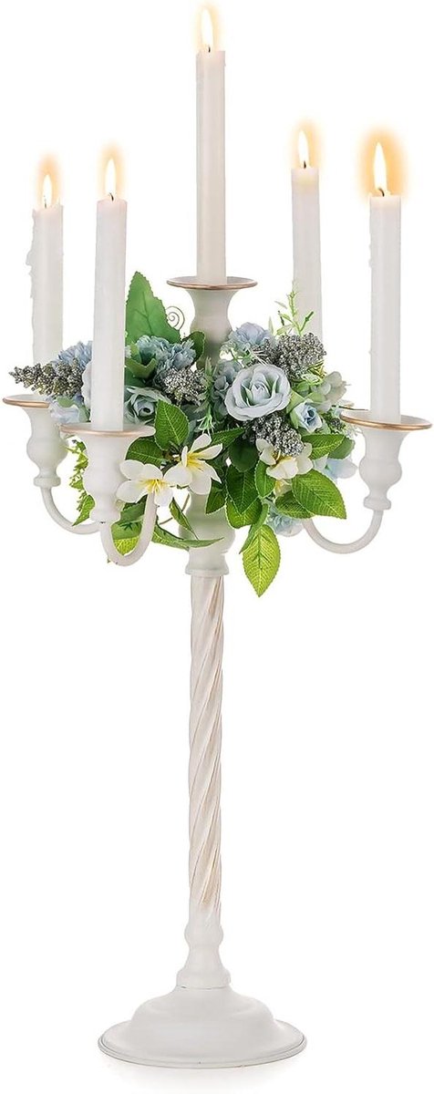 Staande Kandelaar Wit 53cm - Vintage Kandelaars voor Bruiloft Receptie - Tafelmiddenstuk Decoratie