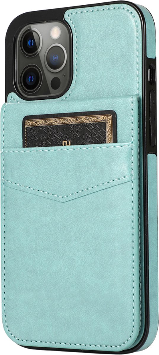 Hoesje geschikt voor iPhone 16 - Backcover - Pasjeshouder - Portemonnee - Kunstleer - Lichtblauw