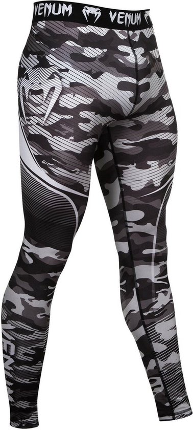 Legging met camouflageprint in zwart, grijs en wit. Venum-logo op de tailleband en zijkanten.