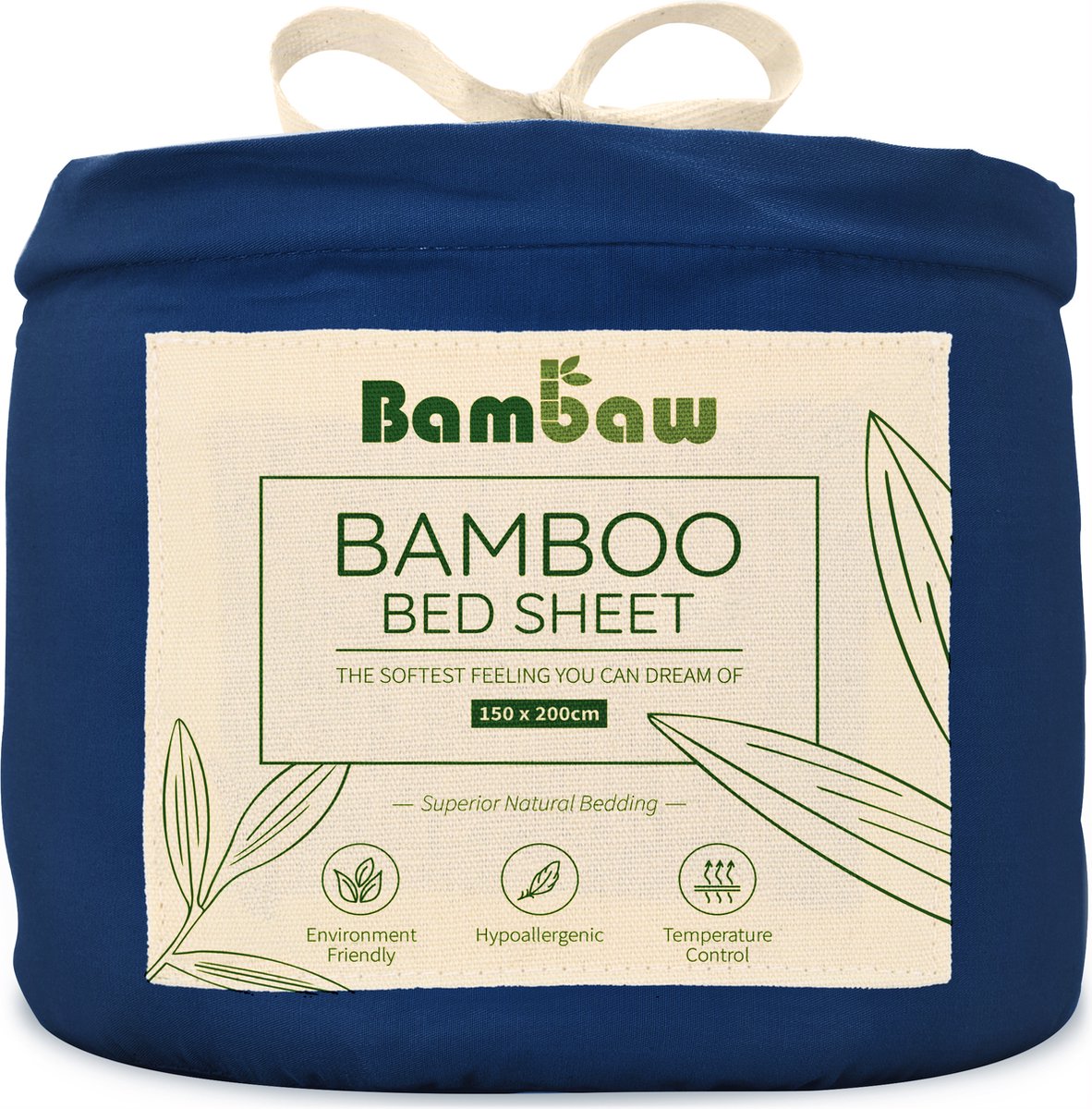 Bambaw Luxe Bamboe 2-Persoons Hoeslaken 150x200cm – Ultra ademende stof – Hypoallergeen – Beddengoed - Blauw Marine