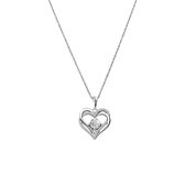 Lucardi Collier en argent avec pendentif double coeur zircone - Collier - Argent 925 - Couleur argent - 48 cm