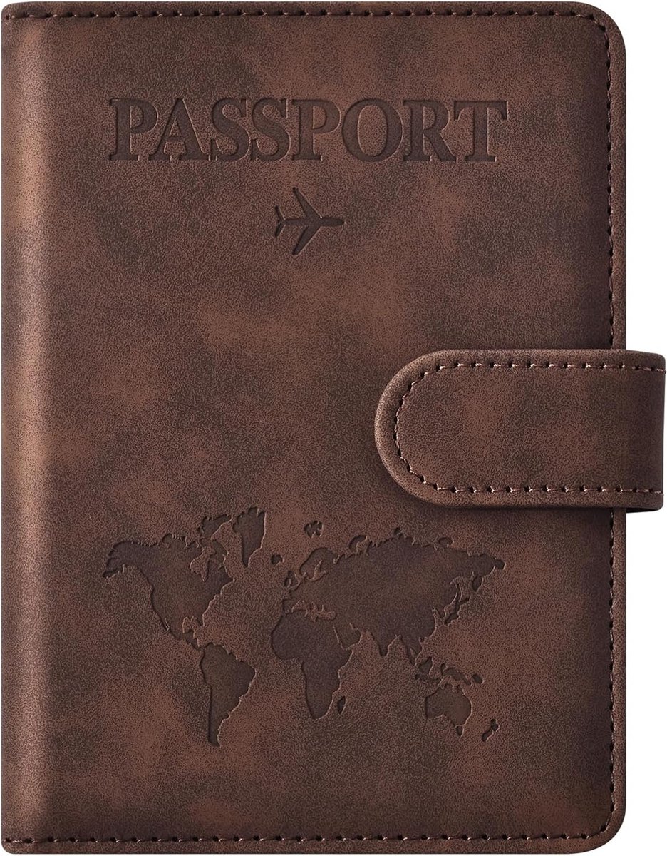 Nereb - Paspoorthouder - Paspoort hoes - Donker Bruin - Anti RFID - Magneet sluiting Paspoort Portemonnee - Travel wallet - reisportefeuille - reisportemonnee - reisdocumenten organizer - reisdocumenten houder - reisdocumenten organizer